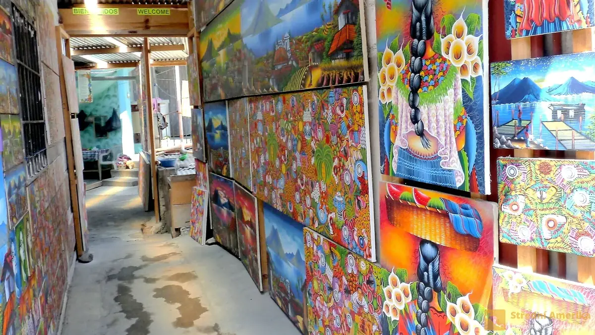 Guatemalaa, San pedro, otevřená galerie jedné z uměleckých škol